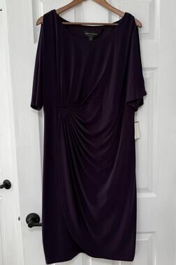 Connected Woman New Purple Eggplant Ruched Faux Wrap Dress Size 20W